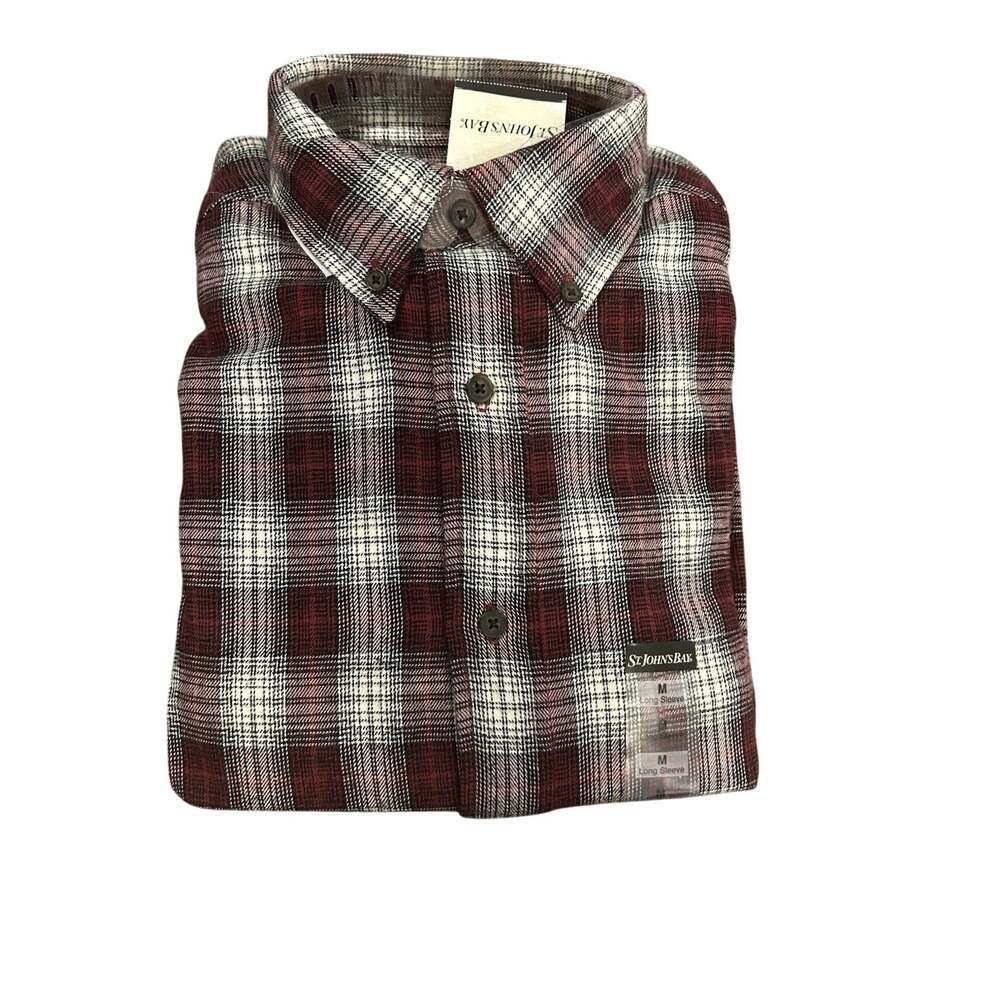 NWT St. John's Bay Red Plaid Flannel Long Sleeve Shirt Men's size M